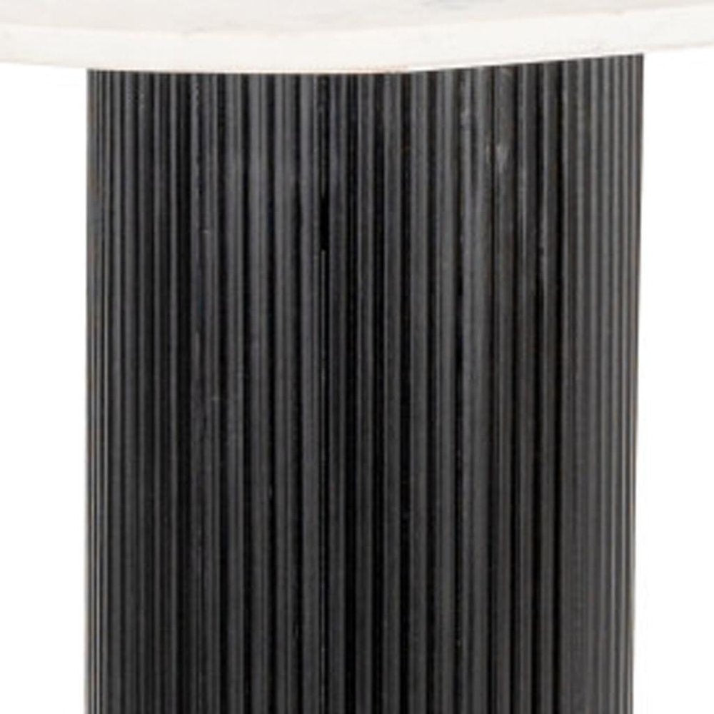 52" White and Black Genuine Marble and Solid Wood Oval Double Pedestal Console Table