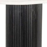 52" White and Black Genuine Marble and Solid Wood Oval Double Pedestal Console Table