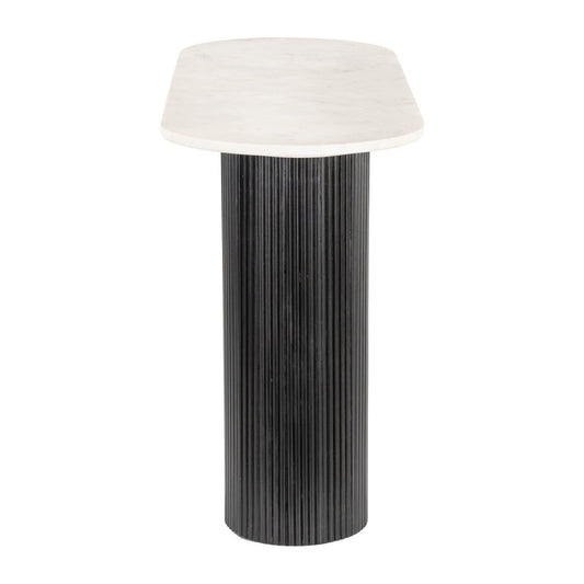 52" White and Black Genuine Marble and Solid Wood Oval Double Pedestal Console Table