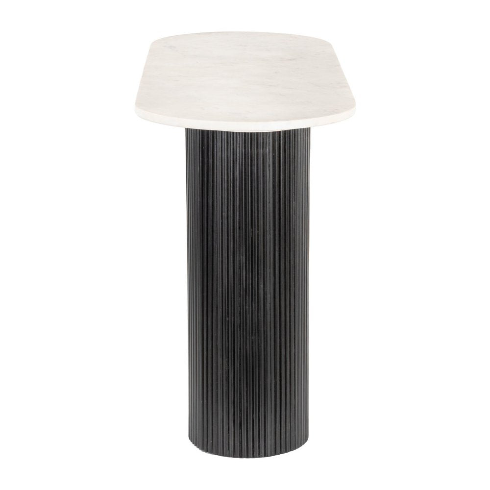 52" White and Black Genuine Marble and Solid Wood Oval Double Pedestal Console Table