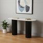 52" White and Black Genuine Marble and Solid Wood Oval Double Pedestal Console Table