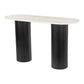 52" White and Black Genuine Marble and Solid Wood Oval Double Pedestal Console Table