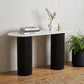 52" White and Black Genuine Marble and Solid Wood Oval Double Pedestal Console Table