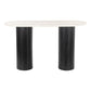 52" White and Black Genuine Marble and Solid Wood Oval Double Pedestal Console Table