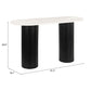 52" White and Black Genuine Marble and Solid Wood Oval Double Pedestal Console Table