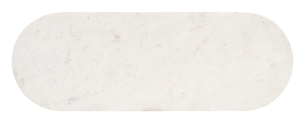 52" White and Black Genuine Marble and Solid Wood Oval Double Pedestal Console Table