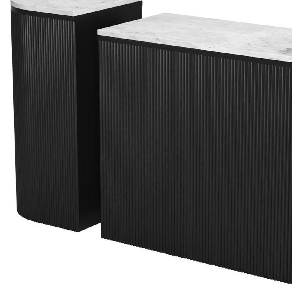 Set of Two 35" White and Black Genuine Marble and Solid Wood Oval Solid Console Tables