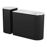 Set of Two 35" White and Black Genuine Marble and Solid Wood Oval Solid Console Tables