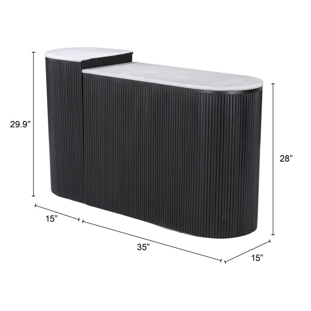 Set of Two 35" White and Black Genuine Marble and Solid Wood Oval Solid Console Tables