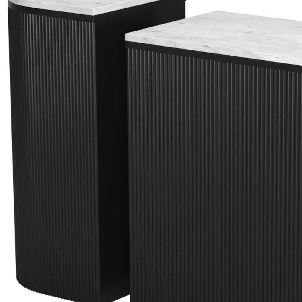 Set of Two 35" White and Black Genuine Marble and Solid Wood Oval Solid Console Tables