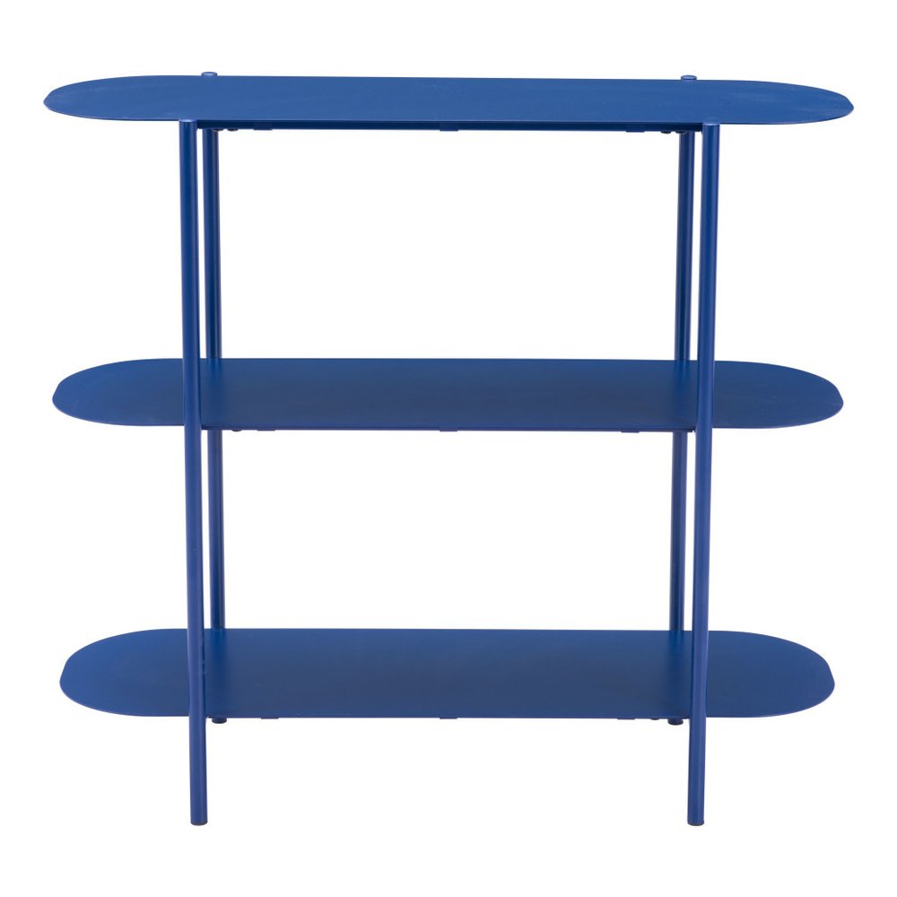 36" Blue Steel Oval Console Table With Two Shelves