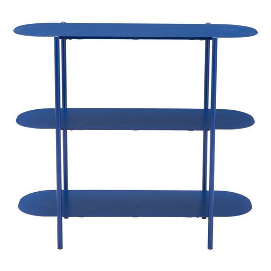 36" Blue Steel Oval Console Table With Two Shelves