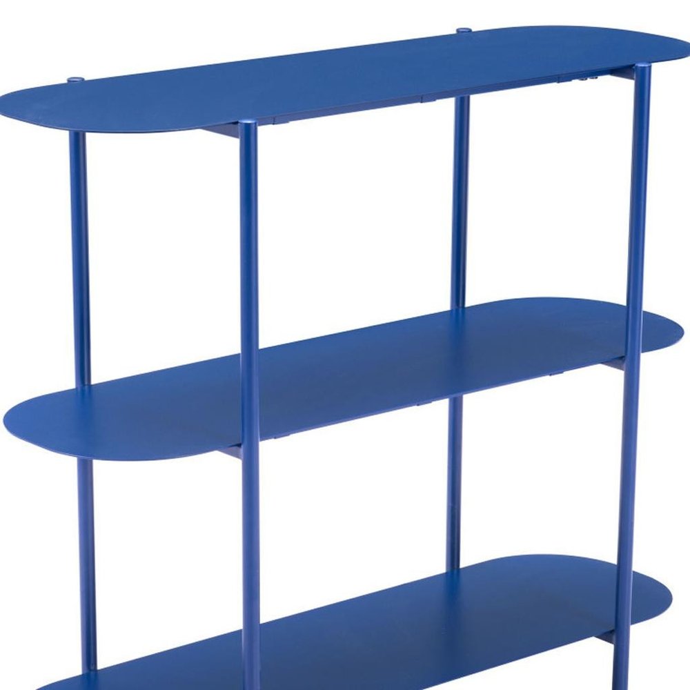 36" Blue Steel Oval Console Table With Two Shelves