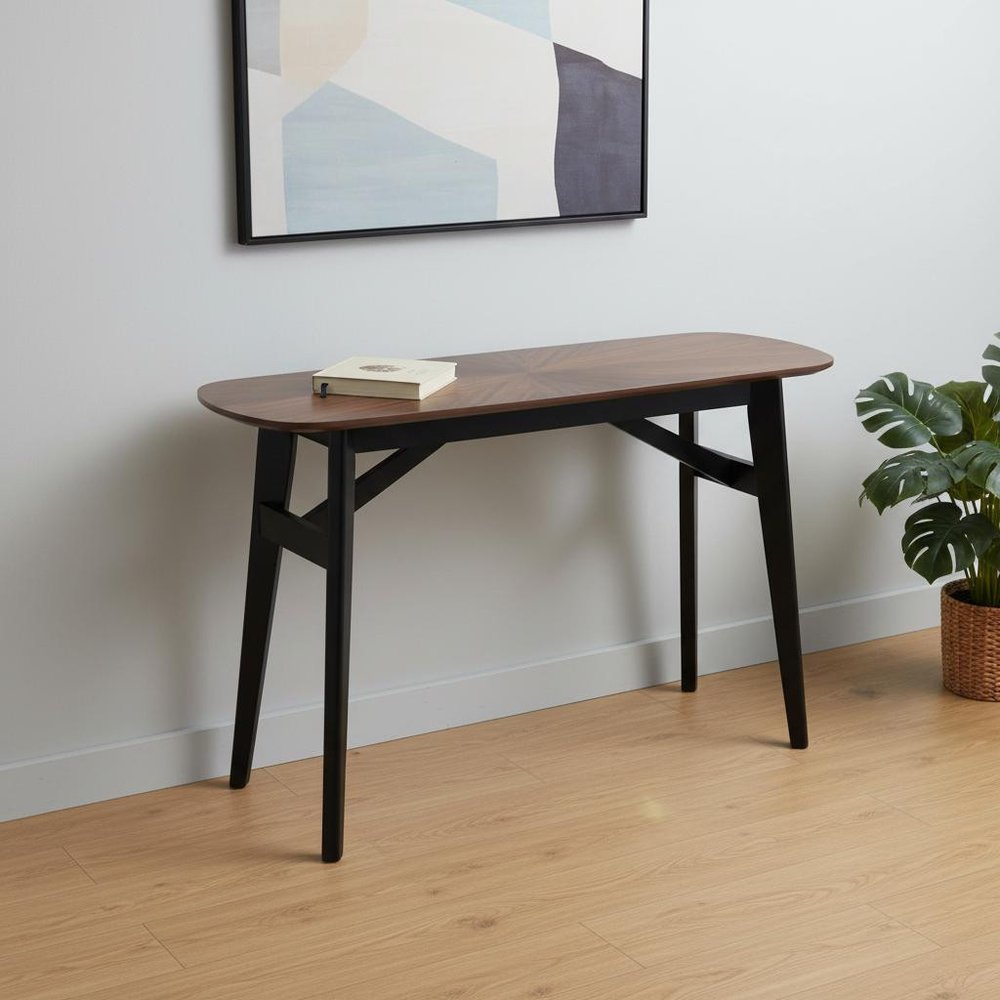48" Espresso and Black Solid Wood Oval Console Table
