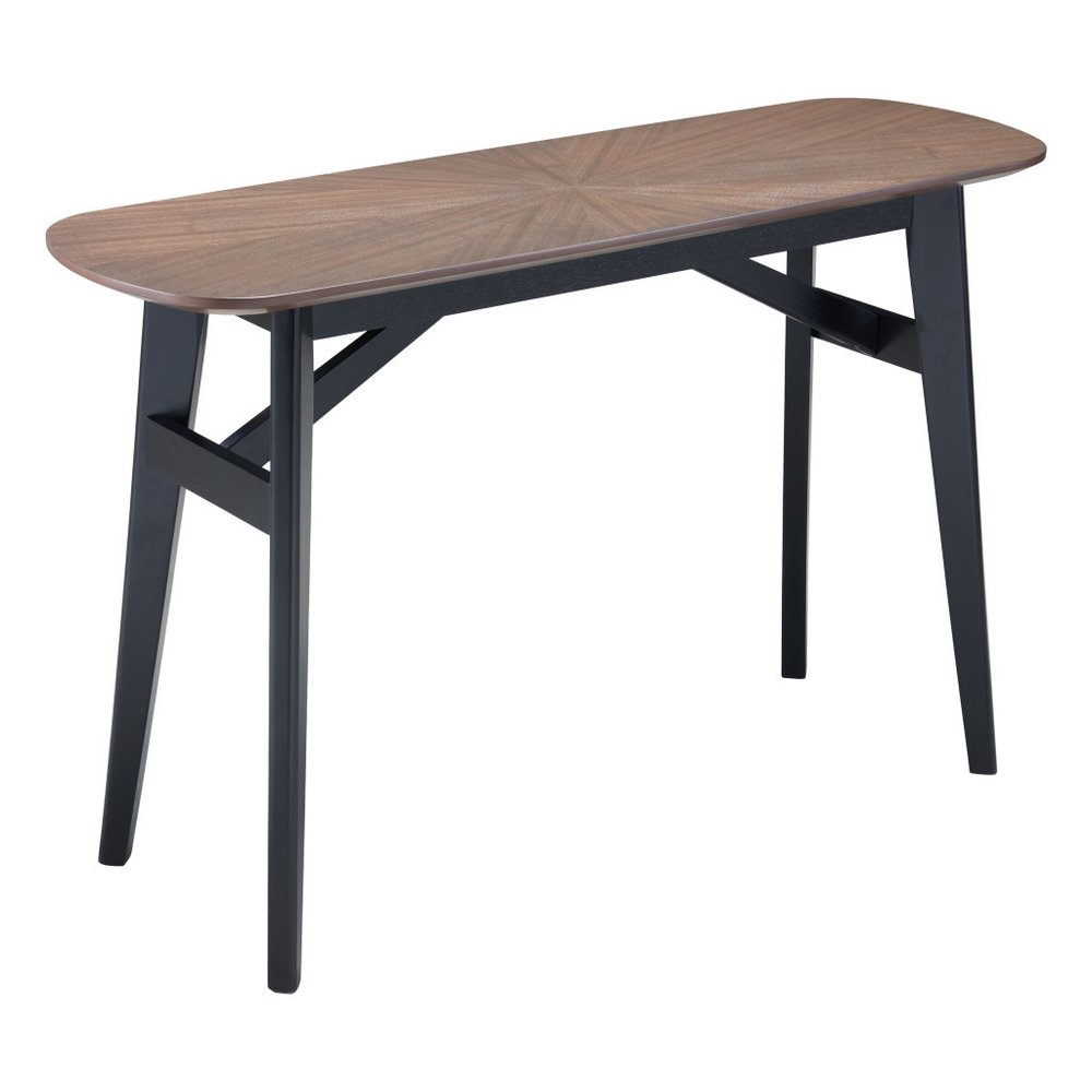 48" Espresso and Black Solid Wood Oval Console Table