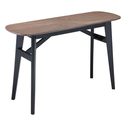 48" Espresso and Black Solid Wood Oval Console Table
