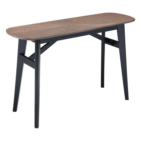 48" Espresso and Black Solid Wood Oval Console Table