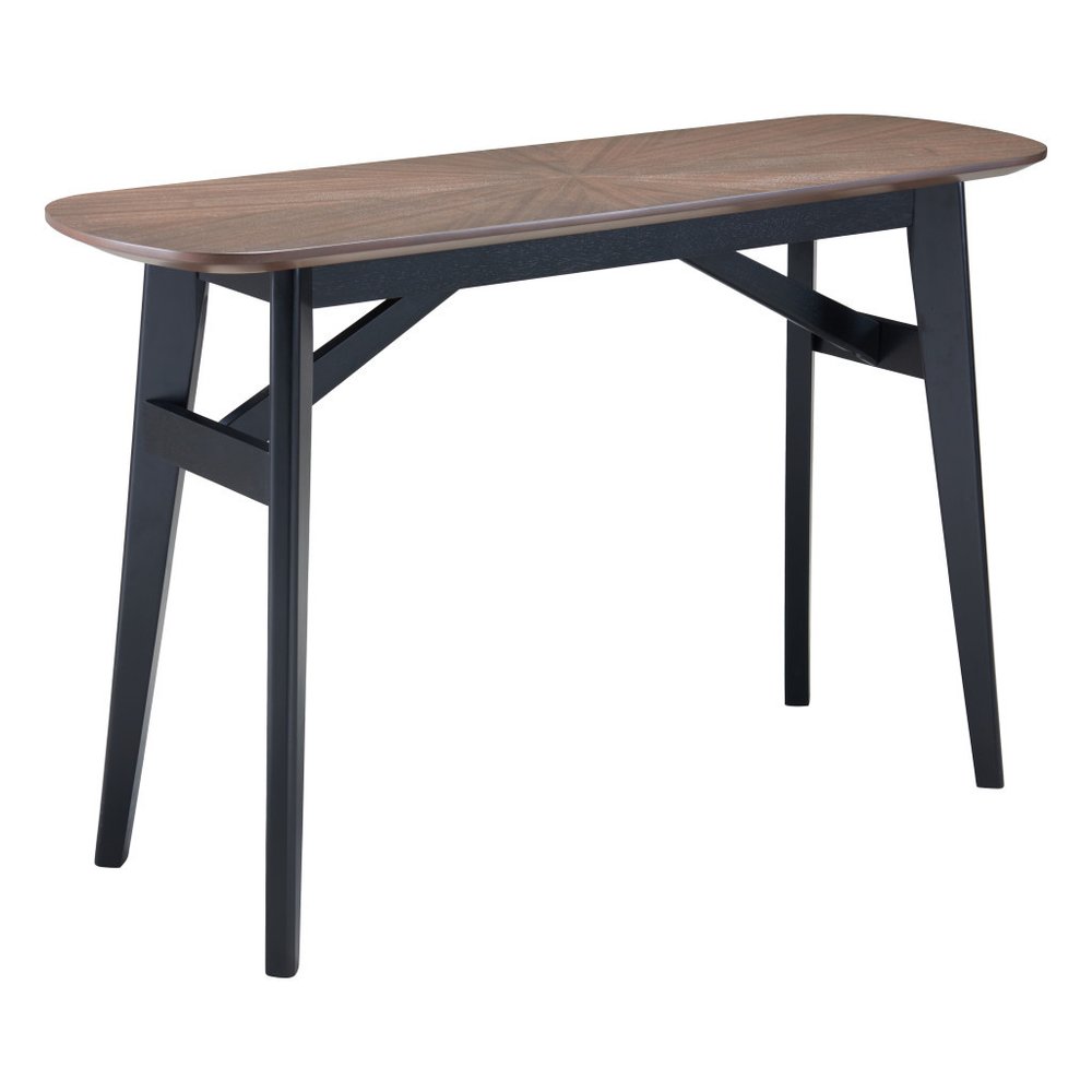 48" Espresso and Black Solid Wood Oval Console Table
