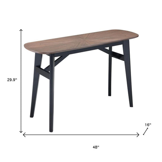 48" Espresso and Black Solid Wood Oval Console Table