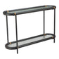 52" Black and Clear Glass Solid Wood and Steel Oval Console Table With Shelf