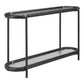 52" Black and Clear Glass Solid Wood and Steel Oval Console Table With Shelf