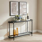 52" Black and Clear Glass Solid Wood and Steel Oval Console Table With Shelf