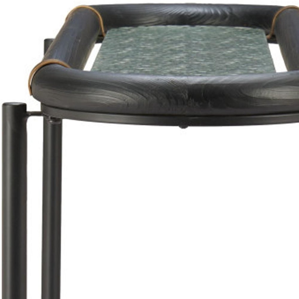 52" Black and Clear Glass Solid Wood and Steel Oval Console Table With Shelf