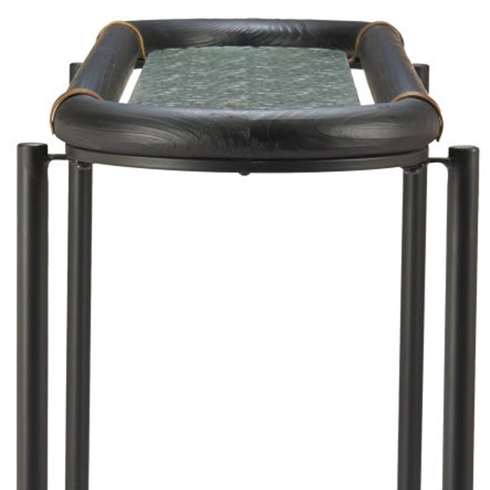 52" Black and Clear Glass Solid Wood and Steel Oval Console Table With Shelf
