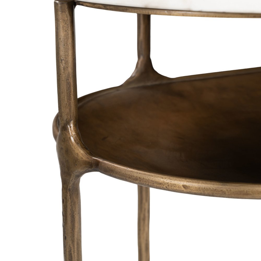 50" White and Brass Genuine Marble and Iron Oval Six Leg Console Table With Shelf