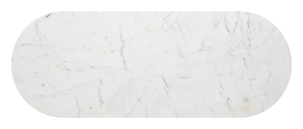 50" White and Brass Genuine Marble and Iron Oval Six Leg Console Table With Shelf