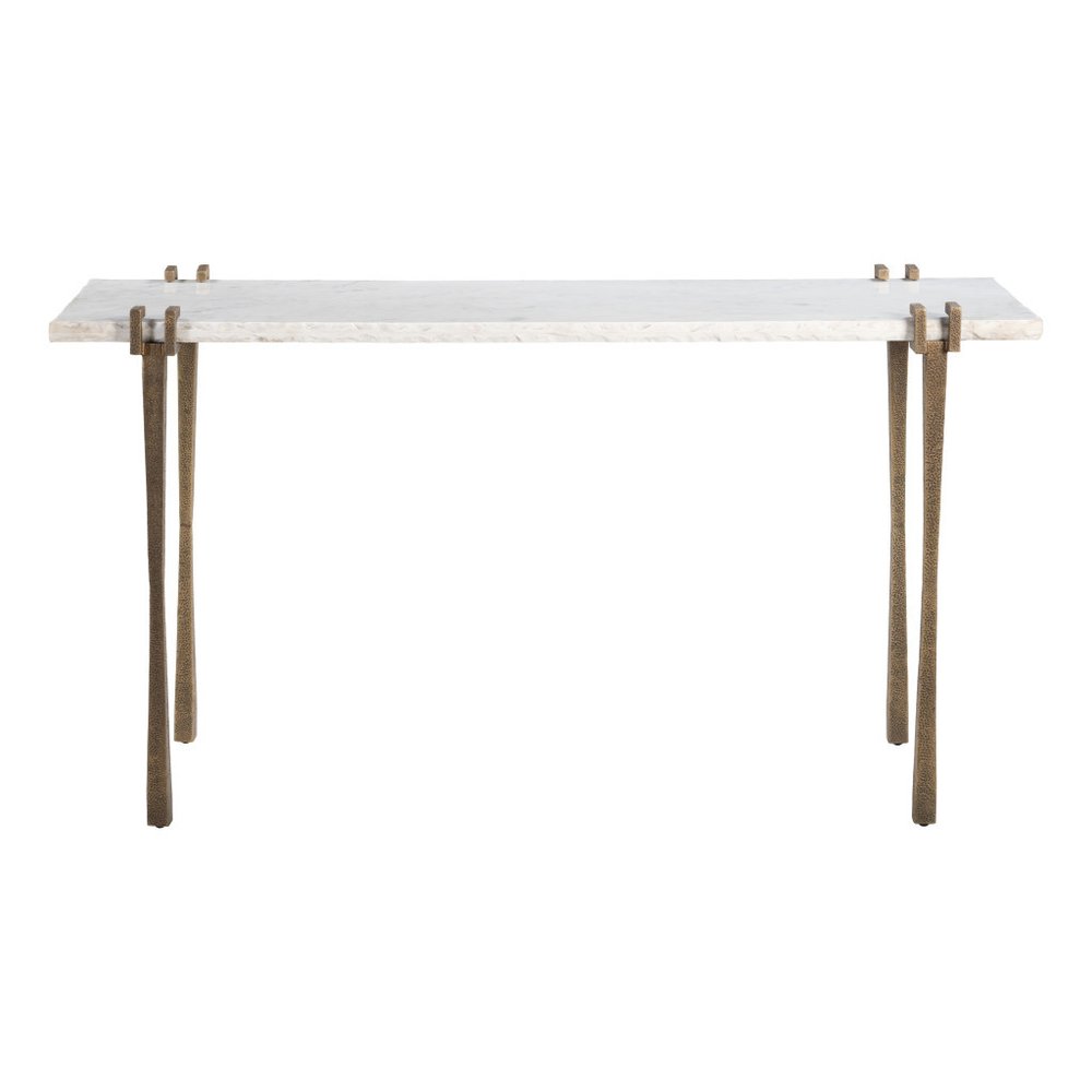 55" White and Bronze Genuine Marble and Iron Console Table