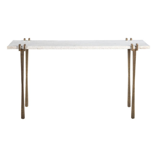 55" White and Bronze Genuine Marble and Iron Console Table