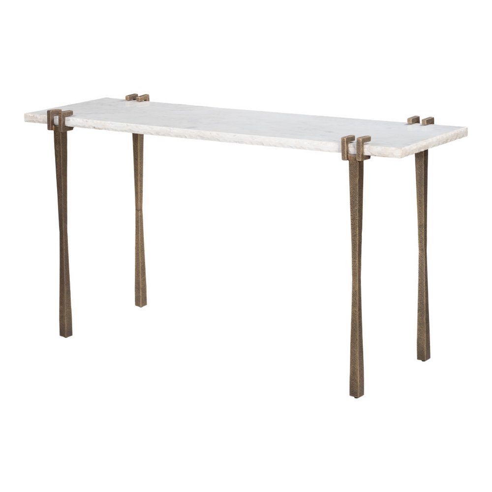 55" White and Bronze Genuine Marble and Iron Console Table