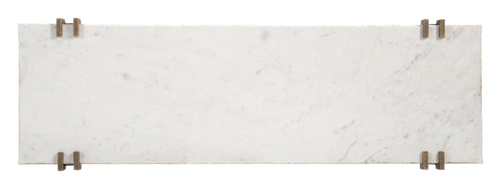 55" White and Bronze Genuine Marble and Iron Console Table