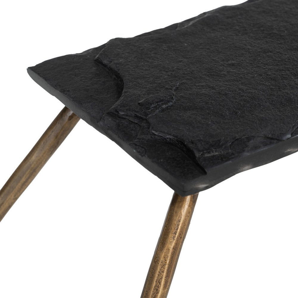 48" Clear and Brass Glass Iron and Stone Frame Console Table With Shelf