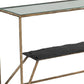 48" Clear and Brass Glass Iron and Stone Frame Console Table With Shelf