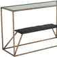 48" Clear and Brass Glass Iron and Stone Frame Console Table With Shelf