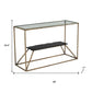 48" Clear and Brass Glass Iron and Stone Frame Console Table With Shelf
