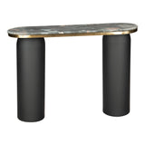 43" Black and Gold Genuine Marble and Steel Double Pedestal Console Table