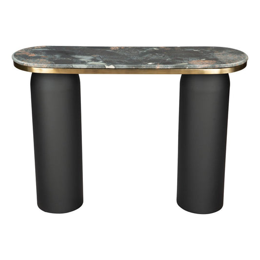 43" Black and Gold Genuine Marble and Steel Double Pedestal Console Table