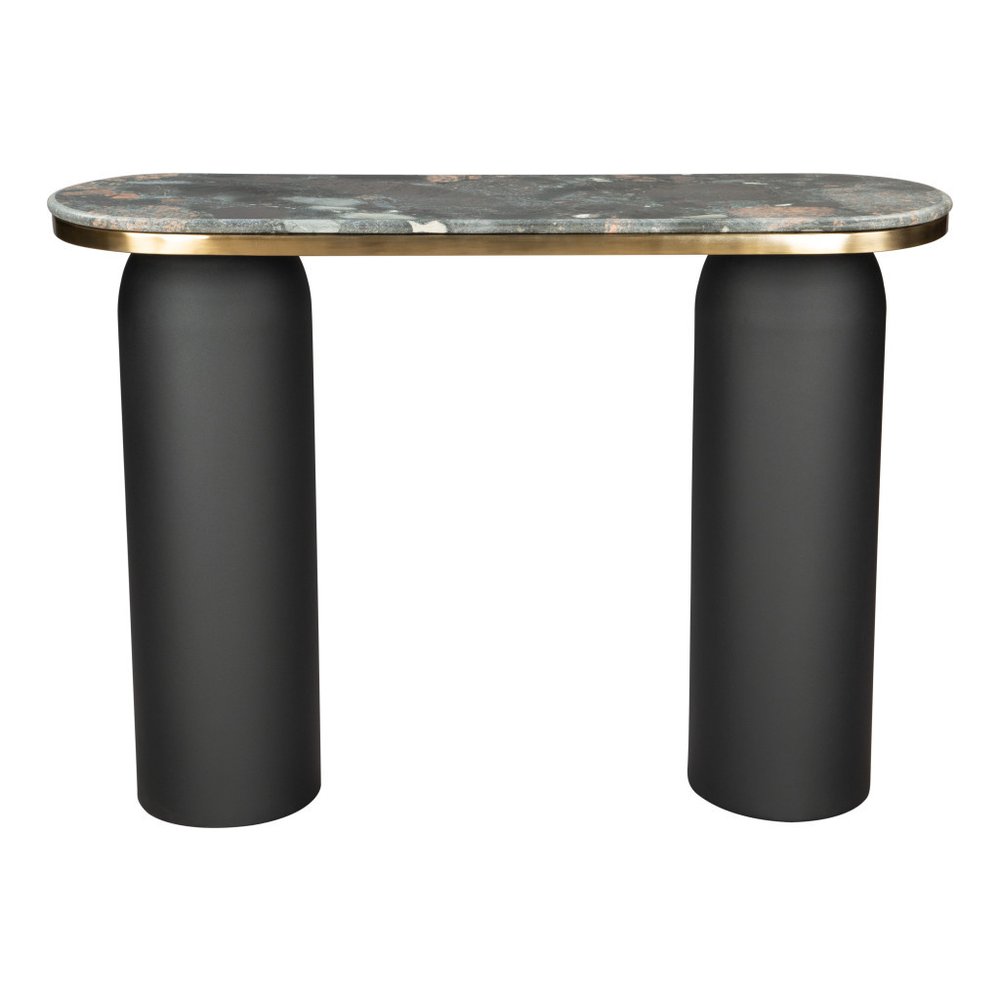 43" Black and Gold Genuine Marble and Steel Double Pedestal Console Table