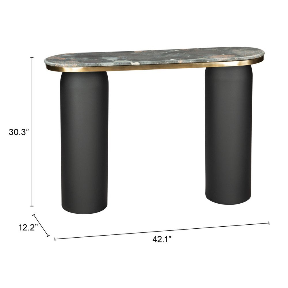43" Black and Gold Genuine Marble and Steel Double Pedestal Console Table