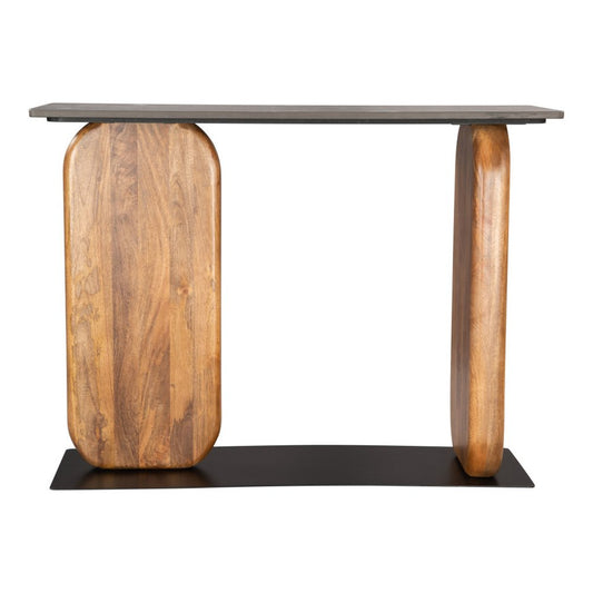 43" Black and Brown Genuine Marble and Solid Wood Solid Console Table
