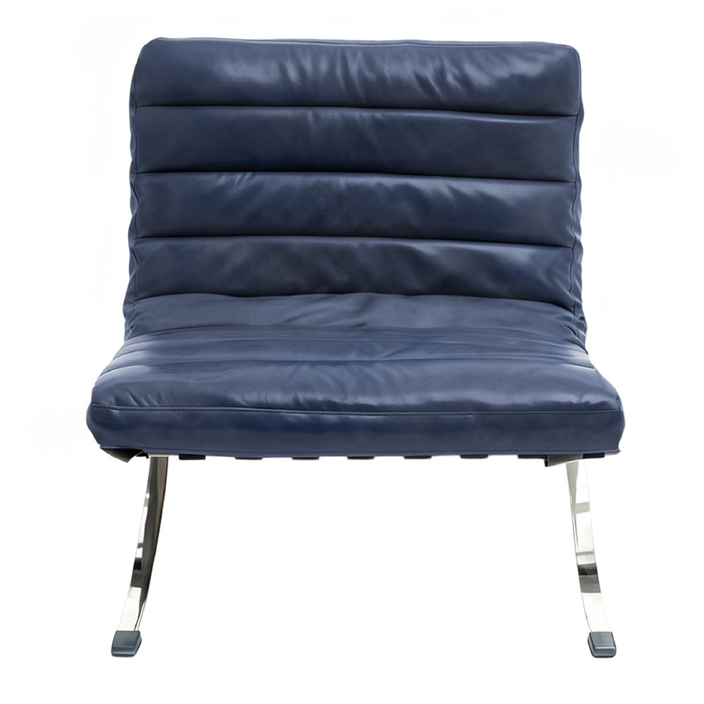 29" Blue and Silver Tufted Leather and Upholstered Folding Lounge Chair