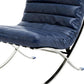29" Blue and Silver Tufted Leather and Upholstered Folding Lounge Chair