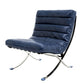 29" Blue and Silver Tufted Leather and Upholstered Folding Lounge Chair