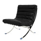 29" Black and Silver Tufted Leather and Upholstered Folding Lounge Chair