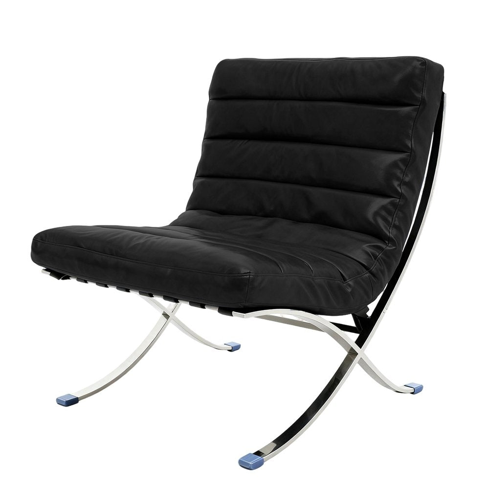 29" Black and Silver Tufted Leather and Upholstered Folding Lounge Chair