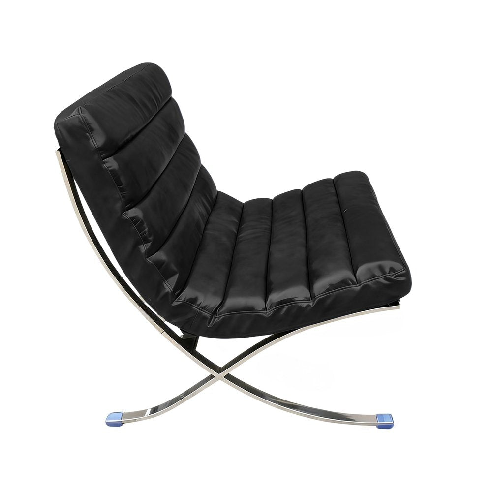 29" Black and Silver Tufted Leather and Upholstered Folding Lounge Chair