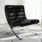 29" Black and Silver Tufted Leather and Upholstered Folding Lounge Chair